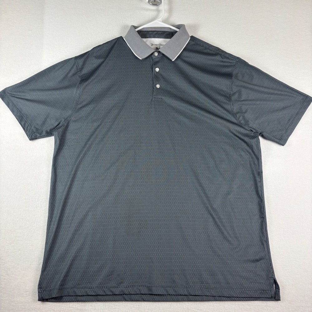 Hickey Freeman Mens XXL Grey Geometric Floral Performance Polo Stretch Golf Top
